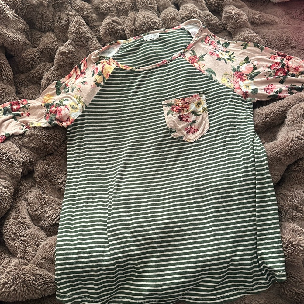 Floral and Striped Long Sleeve Women's Top